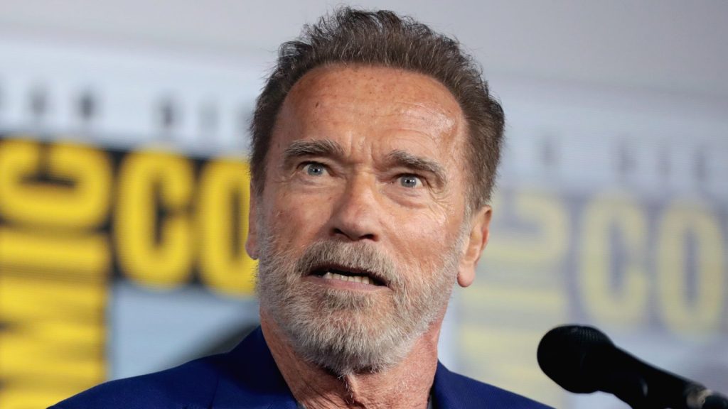 Arnold Schwarzenegger at the press conference.