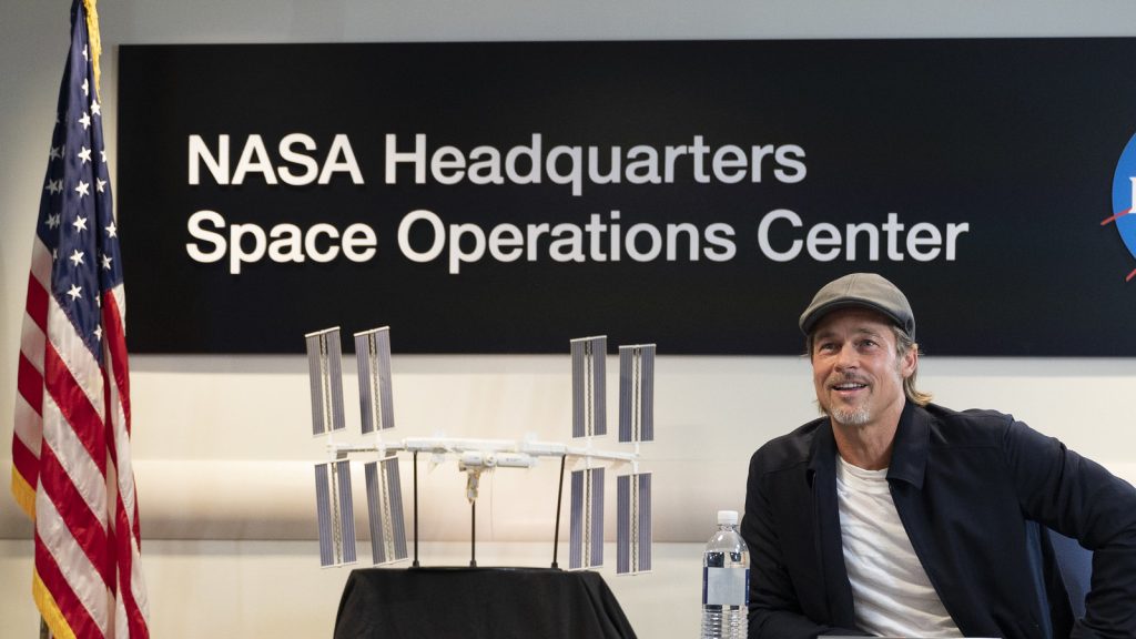 Brad Pitt at the Space Operations Center at NASA Headquarters.