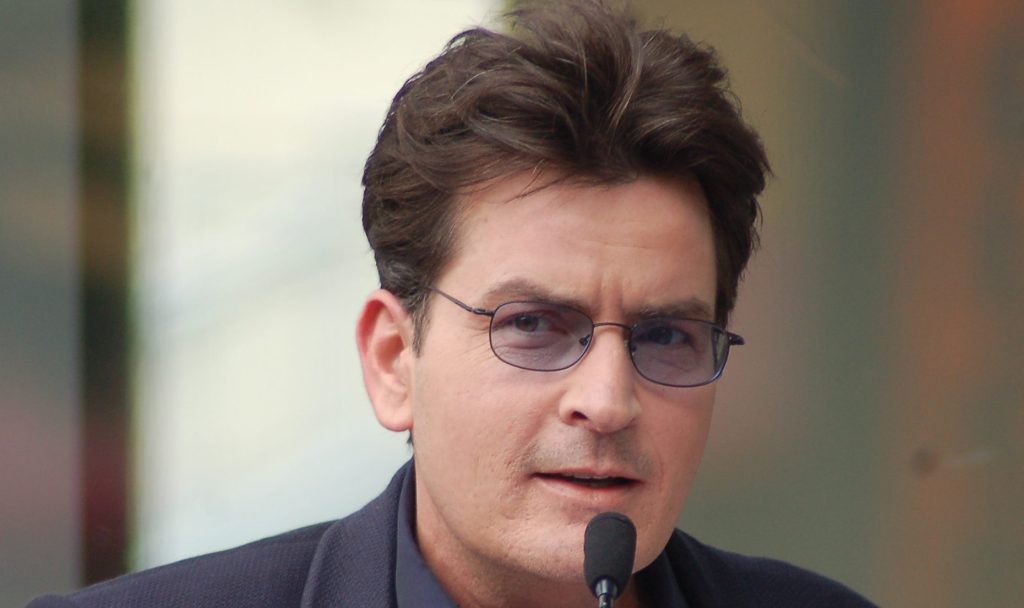 Charlie Sheen at a press conference.