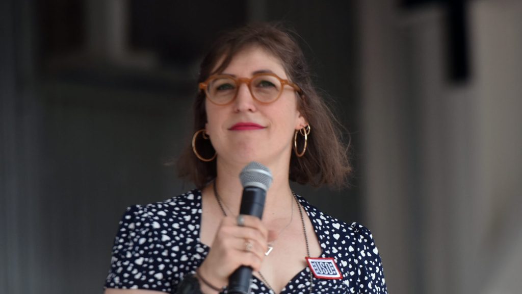 Mayim Bialik at a campaign.