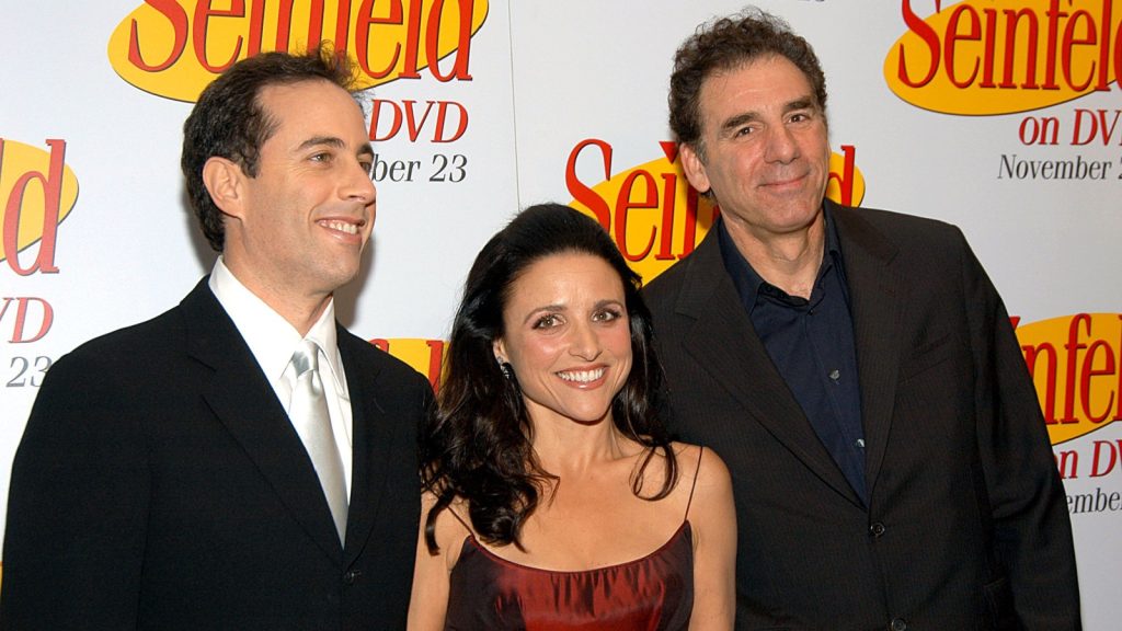 Jerry Seinfeld, Julia Louis-Dreyfus, and Michael Richards at the celebration for the release of SEINFELD.