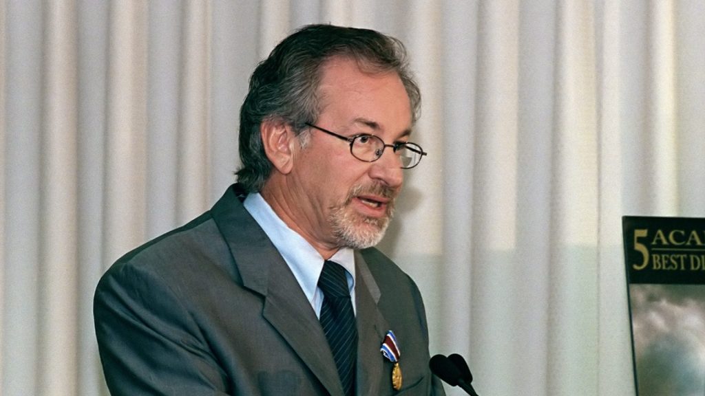 Steven Spielberg at a press conference.