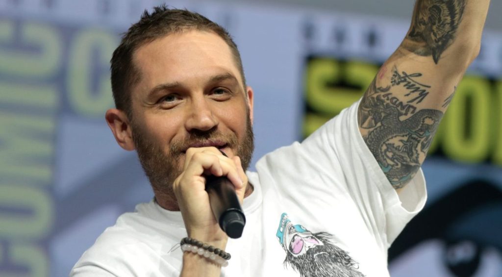 Tom Hardy at a press conference.