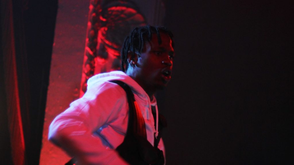 Travis Scott performing at a live concert.