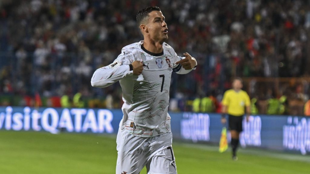 Cristiano Ronaldo playing at the FIFA World Cup 2026.