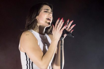 Dua Lipa performing live.
