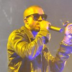 Kanye West performing live.
