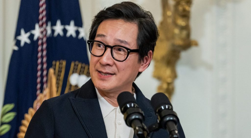 Ke Huy Quan giving a speech at the White House.