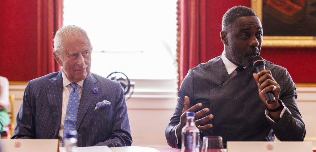 King Charles and Idris Elba at the press conference.