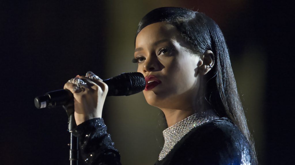 Rihanna performing live.