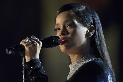 Rihanna performing live.