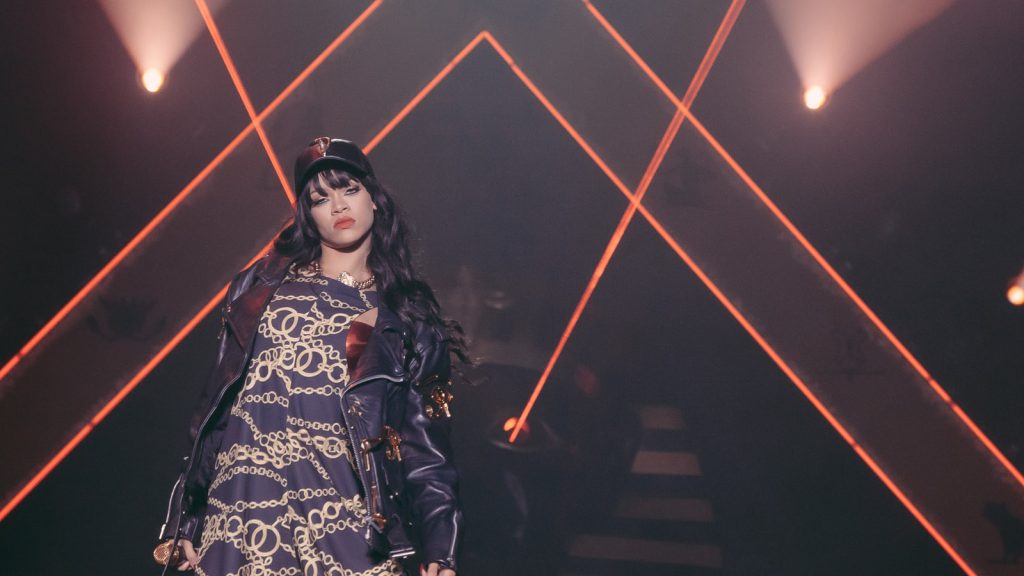 Rihanna performing live.