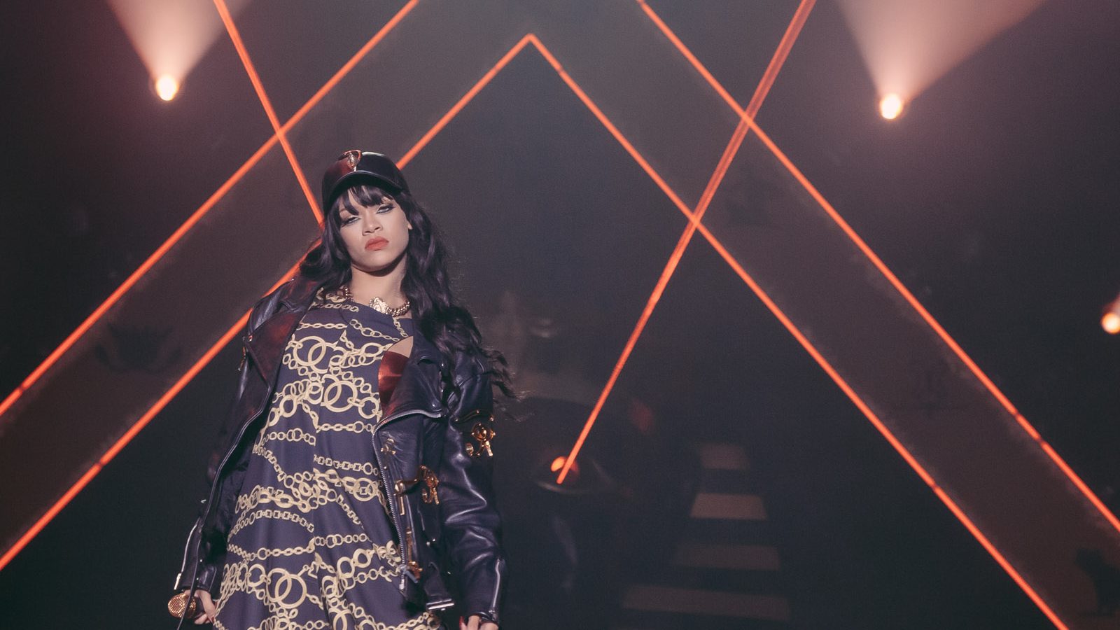 Rihanna performing live.