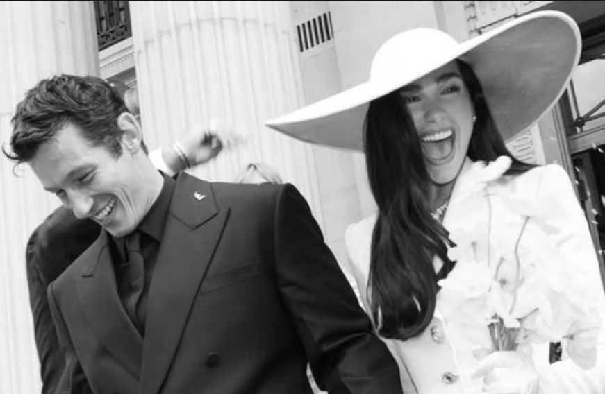 Callum Turner and Dua Lipa on their wedding day.