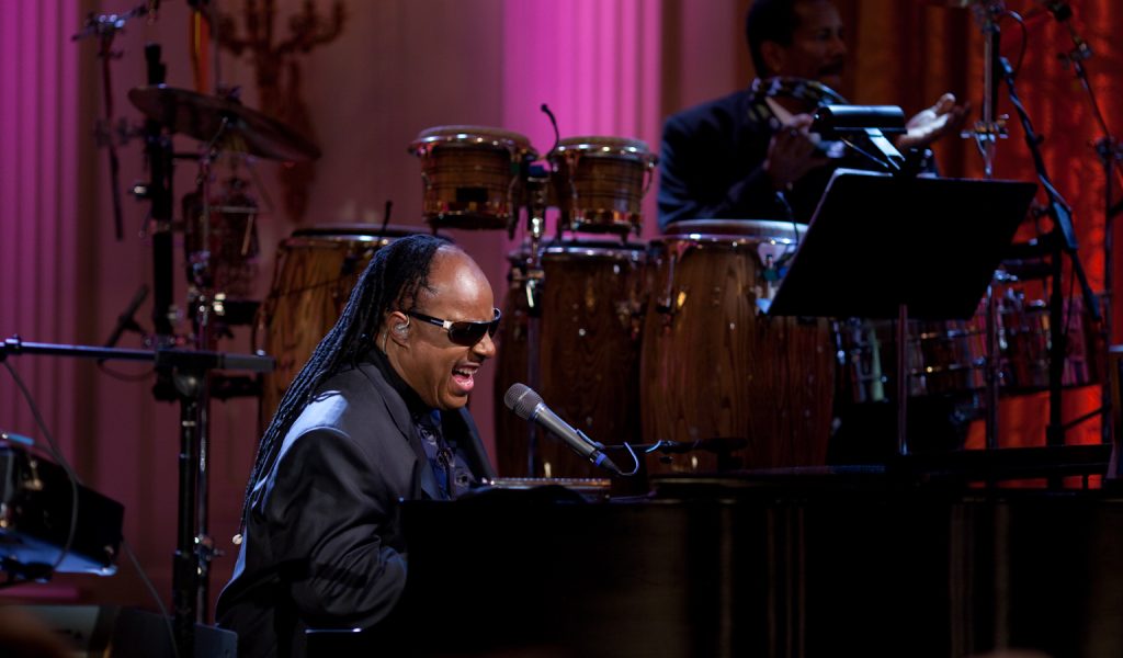 Stevie Wonder performing live.