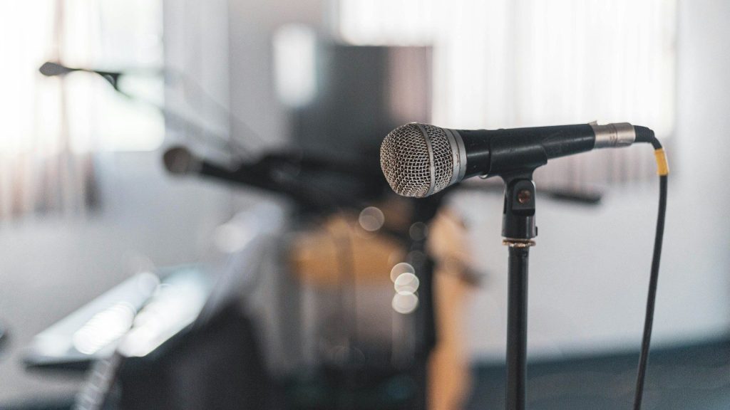 Microphone set up for a public speech.