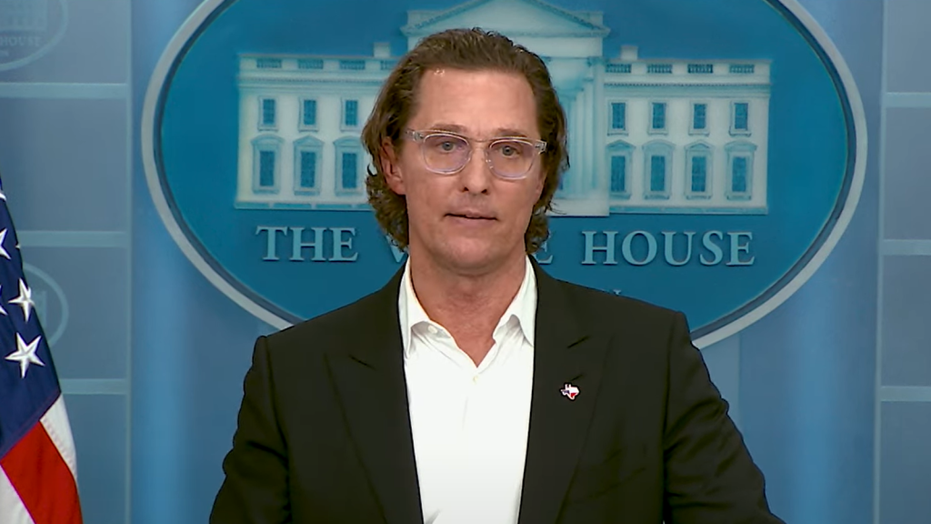 Matthew McConaughey giving a speech at White House/