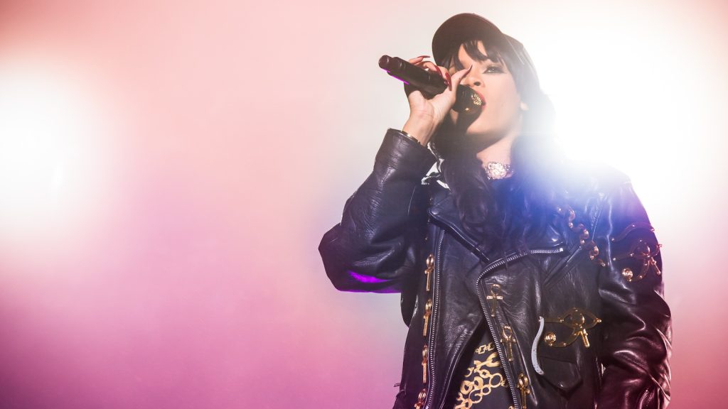 Rihanna performing live.