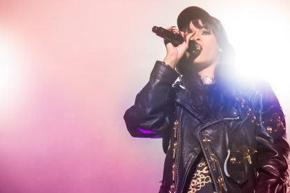 Rihanna performing live.