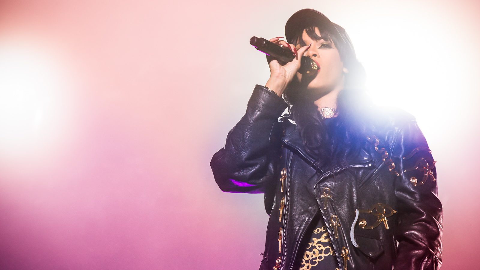 Rihanna performing live.
