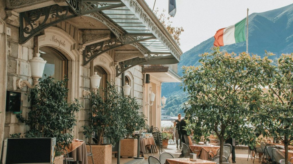 Elegant outdoor Italian restaurant patio.