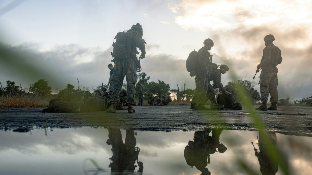 Soldiers gathered during a military operation.